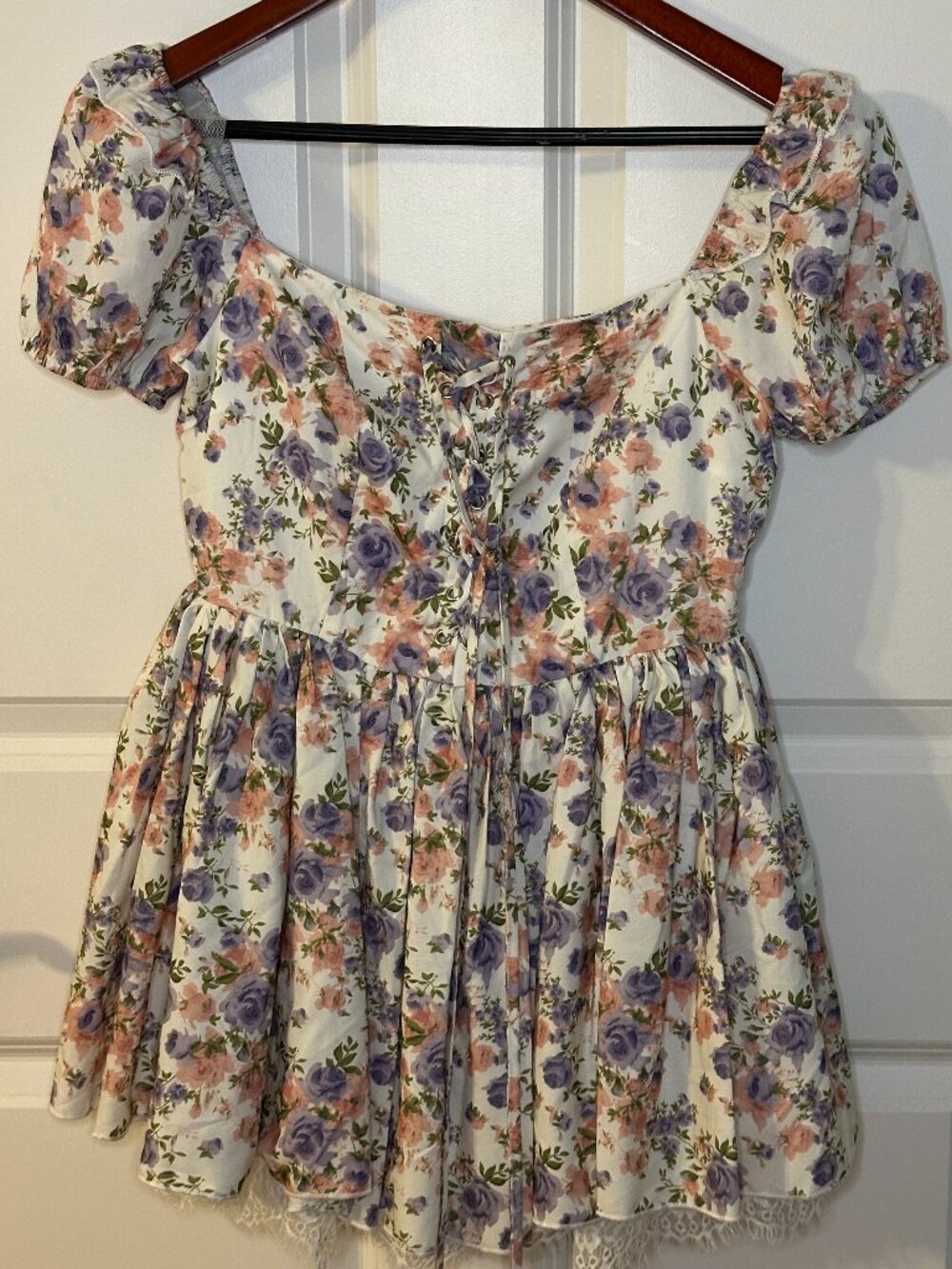 Cider Floral Corset Romper XS Cottagecore Coquette Babydoll Fairy Lace Puff Slee